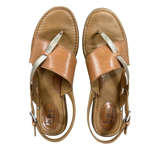 b.o.c. Born Concepts Tan Gold "Lowery" Leather Slingback Casual Sandals Size 10 - Picture 1 of 10